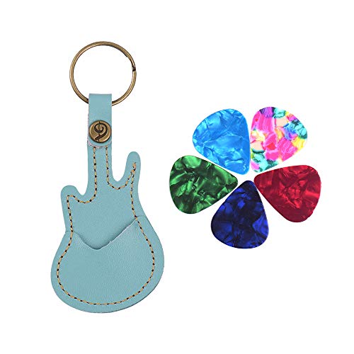 mewmewcat Porte-médiators, Guitare en Cuir Prend Holder Case Sac de Forme de Guitare avec Porte-clés 5pcs Celluloid Guitar Picks String Instrument Accessoires - Les Beatles, Paul McCartney, John Lennon, RIngo Starr, George Harrison mewmewcat Porte-médiators, Guitare en Cuir Prend Holder Case Sac de Forme de Guitare avec Porte-clés 5pcs Celluloid Guitar Picks String Instrument Accessoires