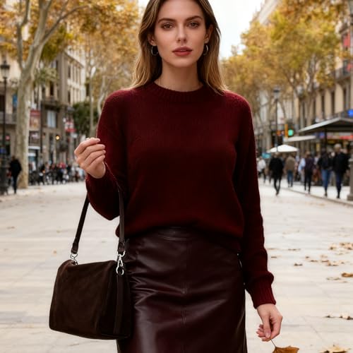 Image of Suede Tote Bags for Women, Suede Purse Handbag Vintage Slouchy Hobo Shoulder Crossbody Bag