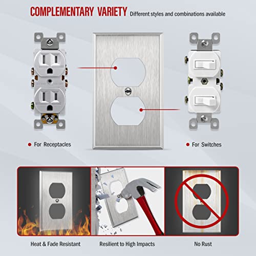 Enerlites Duplex Receptacle Metal Wall Plate, Stainless Steel Switch Outlet Cover, Size 1-Gang 4.50" X 2.76", 7721-10Pcs, 430, Ul Listed, Silver (10 Pack), 10 Count #TOP4