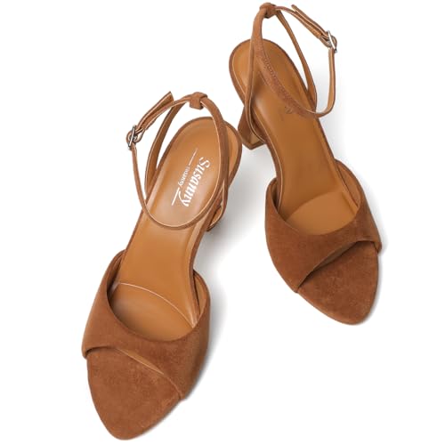 Image of Susanny High Heels for Women Pointed Open Toe Strappy Chunky Block Heels Ankle Strap Stiletto Kitten Heeled Sandals Wedding Bridal Party Prom Sexy Dress Shoes