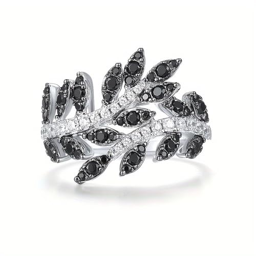 White Gold Plated Stylish Retro Flower Vine Leaf Inlaid Cubic Zirconia Statement Ring Personalized Accessory Ideal for Women's Daily Casual Wear Party Holiday Anniversary Love Jewelry Gift2