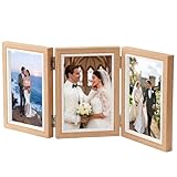 Vlecexs Cornice Portafoto 10 x 15 cm per 3 Foto Pieghevole, Portafoto Pieghevole in Legno, Cornice Portafoto Multiplo da Tavolo, Design Moderno, per Compleanni, Matrimoni, Famiglia, Bambino