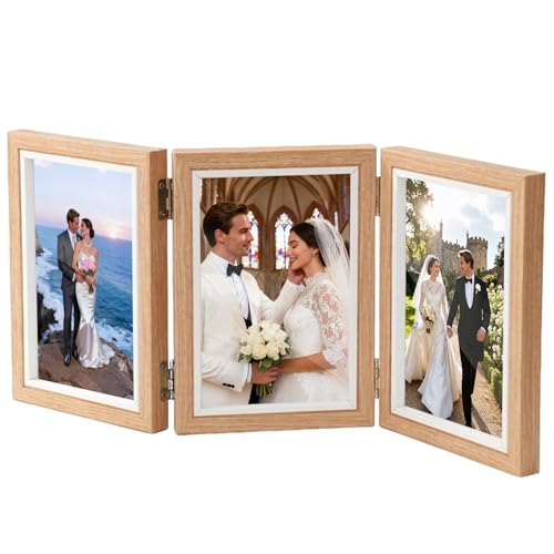 Vlecexs Faltbar Bilderrahmen Collage für 3 Fotos, Faltbar Bilder...