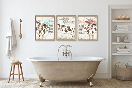 Silly Goose Gifts Heifer Please! Wash Your Hands - Fun Bathroom Rustic Farmhouse Decor Cow Wall Art Prints Wood Country Style Watercolor Design #TOP1