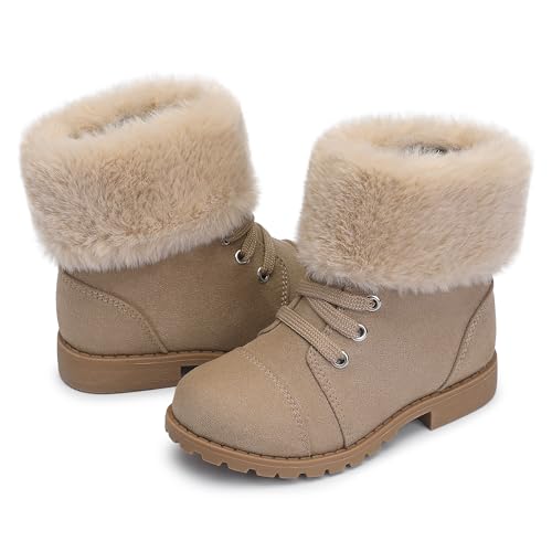 shoeslocker Girls Boots Ankle Boot for Girls Warm Lightweight Winter Boot with Zipper beige 8