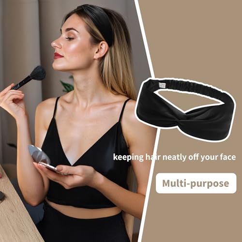 Image of ZLYC Mulberry Silk Headband for Women's Hair Elastic Hairband, Solid Black