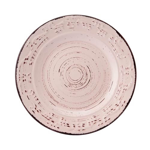 Image of Pfaltzgraff Pink Trellis 12-Piece Dinnerware Set, Stoneware Plates and Bowls Sets for 4, Dishwasher and Microwave Safe, Rustic Garden-Inspired Design