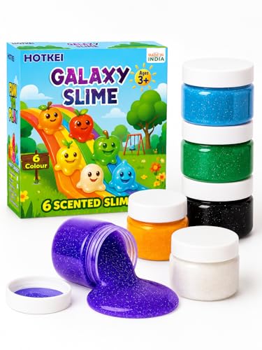 Image of HOTKEI (Pack of 6 Galaxy Slime) Multicolor Fruit Scented DIY Toy Slimy Slime Gel Jelly Putty Set Art kit Toys for Boys Girls Kids 3 to 10 Years - 300 gm