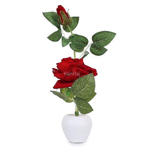Image of Artificial Rose Flower Set of 2 Roses with Pot (Natural Looking), Plastic
