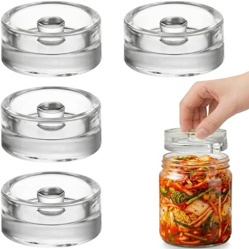 4 Pack Fermentation Weights 7cm Glass Fermenting Weights for Wide Mouth Fermentation Pickling Jars Easy Grip Glass Fermentation Stone to Remove Excess Brine for Fermenting Pickles Sauerkraut