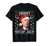 Santa Joe Biden Merry 4th of July Ugly Christmas Sweater T-Shirt