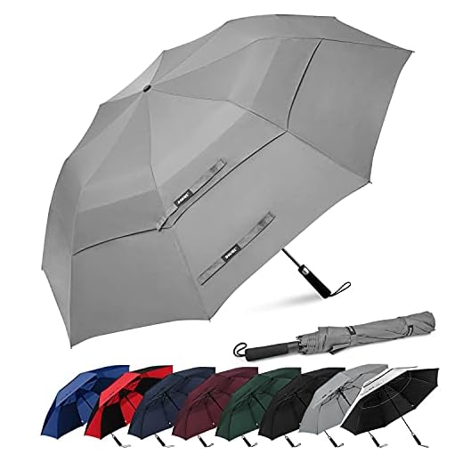 G4Free 62 Inch Portable Golf Umbrella Large Oversize Double Canopy Vented Windproof Waterproof Auto Open Folding Umbrellas(Gray)
