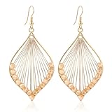 Boho Beige Dangle Earrings for Women Trendy,Gold Statement Drop Teardrop Earrings,Handmade Vintage Woven Long leaf Earrings Dangling,Birthday Gifts.