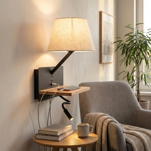 Applique murale liseuse LED spot orientable 3W et abat-jour E27 Artin