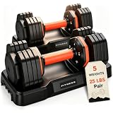 FEIERDUN Adjustable Dumbbells Set of 2, 5 in 1 Free Weights Set with Anti-Slip Handle & Storage Box, Space-Saving for Home Gym, 1-Second Fast Adjustment, Weight Set for Women Men