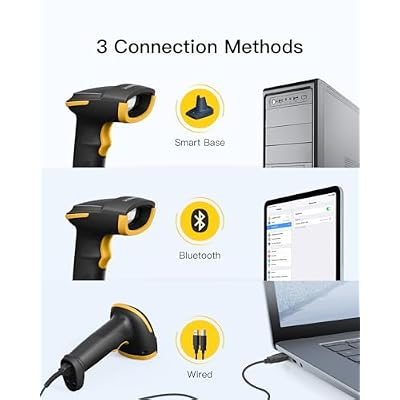 Inateck 2D Barcode Scanner Bluetooth, Barcode Reader with 2.4Ghz Smart Base, Screen Scanning, BCST-54 Black (Pack of 2)