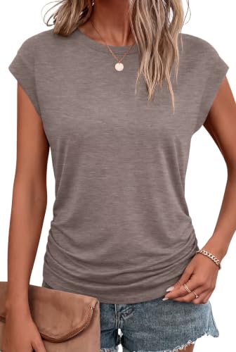 Image of Bliwov Womens Summer Tops Cap Sleeve Crew Neck Casual T Shirts