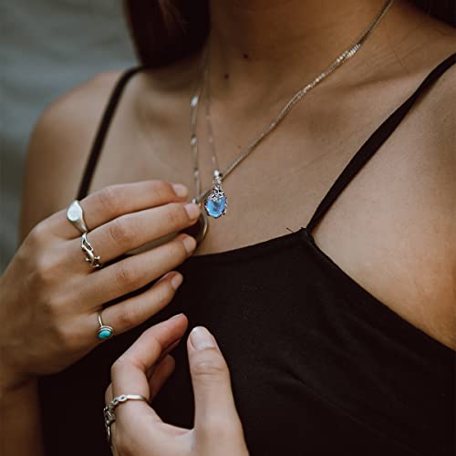 Silver Plated Chain Natural Moonstone Pendant Necklace for Women, Trendy Vintage Choker Short Labradorite Pendant Necklaces Jewelry Gift for Men4