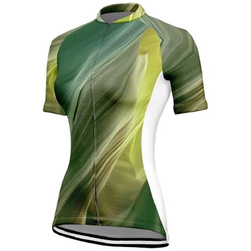 Mateju Transpirable Maillot Ciclismo para Mujer,Ropa Ciclismo Exterior con Cremallera y Bolsillos,Verano Secado Rápido Camisetas Manga Corta Hombre,Camiseta Mujer Estilo Degradado (Verde Oscuro,XS)