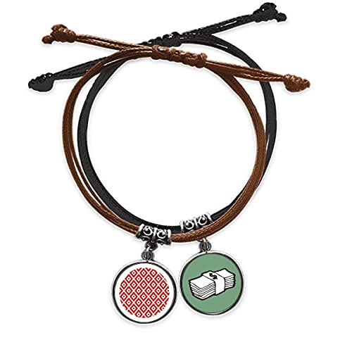 Pulsera de cadena cuero geometría rojo negro con patrón japonés un regalo de fortuna