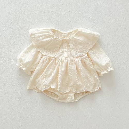 Baby Girl Long Sleeve Lace - Hemmed Cotton Blend Bodysuit Dress - Ideal for 3M - 2T2