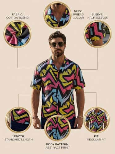 Image of BROWN CULTURE Men's Cotton Blend Abstract Print Shirt with Spread Collared Half Sleeves Standard Length and Button Down Closure Type | Shirt for Man