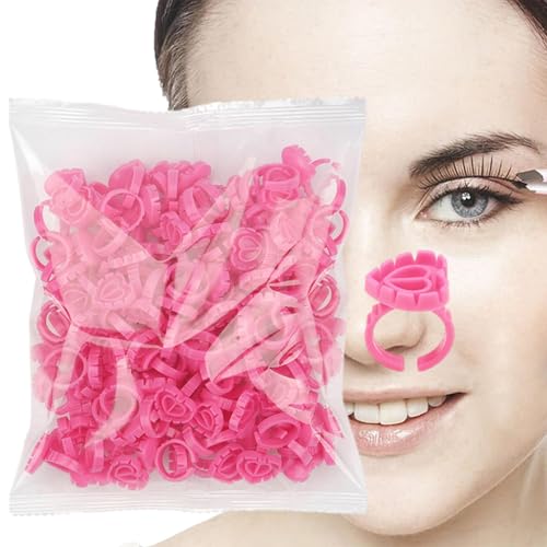 Anneaux De Colle De Cils - 100pcs Tasses Adhésives Jetables | Porte-colle De L'extension Des Cils Réglables, Bague De Colle Intelligente Pour Les Artistes De Cil, Pigment De Tatouage, Rouge À Lèvres,