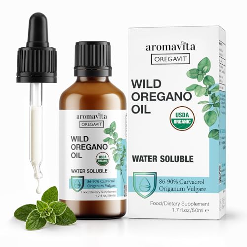 Aromavita Huile d'Origan Bio Soluble dans l'Eau - Complément Alimentaire pour le Soutien Immunitaire, Digestif et Respiratoire, Bain de Bouche - À Base de...