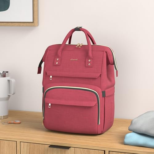 Image of LOVEVOOK Laptop Backpack for Women,17 Inch Professional Womens Travel Backpack Purse Computer Laptop Bag Nurse Teacher Backpack,Waterproof College Work Bags Carry on Back Pack with USB Port,Wine Red