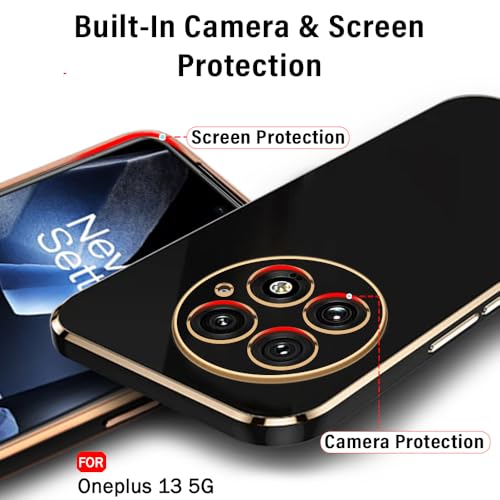 Image of TheGiftKart Luxurious Golden-Plated Back Cover Case Compatible with OnePlus 13 5G | Raised Lips for Camera & Screen Protection | Shockproof Design | Stylish Back Case for OnePlus 13 5G (TPU, Black)
