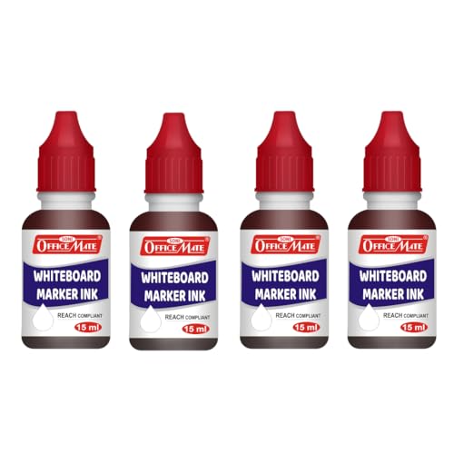 Image of Soni Officemate Whiteboard Marker Ink - 15ml |Pack of 4 (Red)| Smooth, Easy Wipe, Long-Lasting Ink | Eco-Friendly & Bright