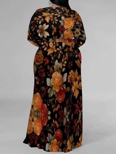Image of PinkPatty Women's Plus Size Long Sleeve Maxi Dress Casual V Neck Slit Tie Waist Wrap Dresses for Party Cocktail