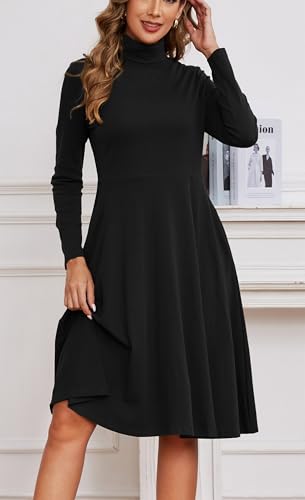 Kormei Women's Long Sleeve Turtleneck Casual Ribbed Knit Loose Tunic Fall Dress A Line Flare Dresses2