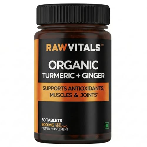 RAWVITALS Organic Turmeric Ginger Tablets | 600mg Curcuma Longa & Zingiber officinale | USDA Certified, Vegan, Non-GMO | Supports Joint & Muscle Ease, Skin Health & Immunity