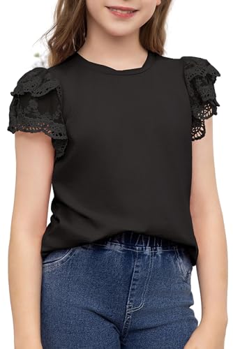 【 bibiy】B.GIRLS TOP (BLACK) Amazon.com: blibean Girls Summer Short Sleeve Shirts Cotton Tops