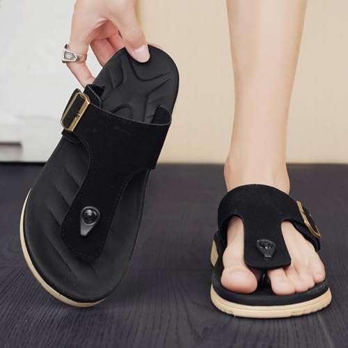 Image of Mens Sandals Adjustable Buckle Straps with Arch Support Lightweight Comfort Beach Sandals Soft Cushion Footbed Summer Slippers Open Toe Slides for Indoor and Outdoor