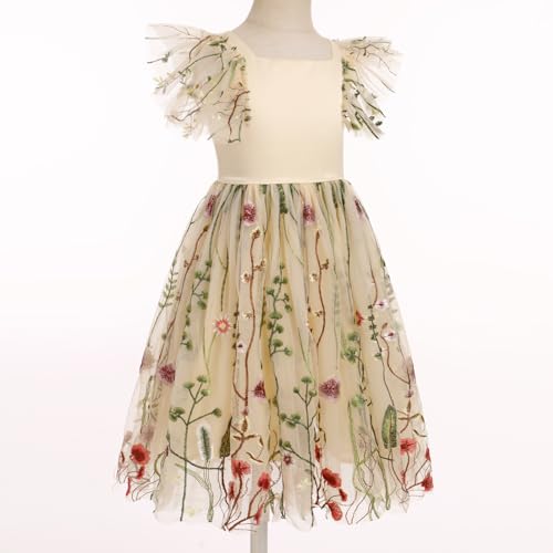 OBEEII Toddler Flower Girl Dress Ruffled Sleeve A-line Tulle Dress Little Girl Summer Wedding Pageant Birthday Party Dress3