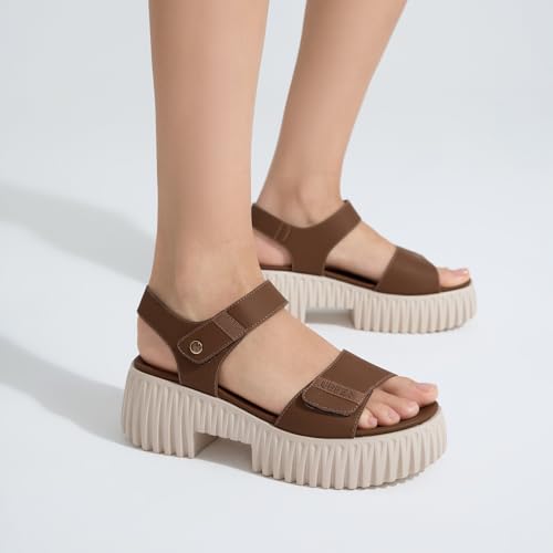 Image of UBFEN Womens Platform Sandals Chunky Wedge Heel Comfortable Arch Support | Lightweight Block Heel, Adjustable Straps, Soft Cushioned Footbed for Dressy, Casual, and Summer Wear