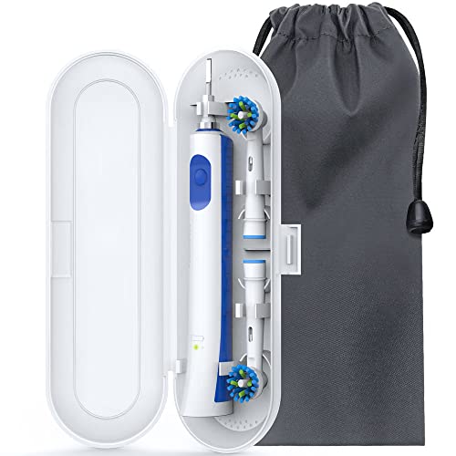 Reiseetui Kompatibel mit Oral B [ Aufgerüstet ], Reise Etui Schutzhülle mit Weiche Samtbeutel Kompatibel mit Oral b Elektrische Zahnbürsten 1 Handstück und 2 Aufsteckbürsten - Weiß Cover