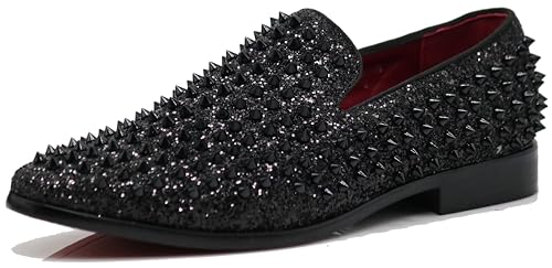 Image of SPK70 Men's Vintage Spike Dress Loafers Slip On Fashion Shoes Classic Tuxedo Dress Shoes