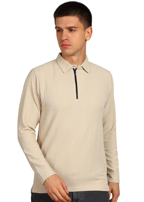 3BROS Men's Jacquard Polyester T-Shirt | Regular Fit T-Shirt | Collar Neck Full Sleeves T-Shirt for Men-picture-42