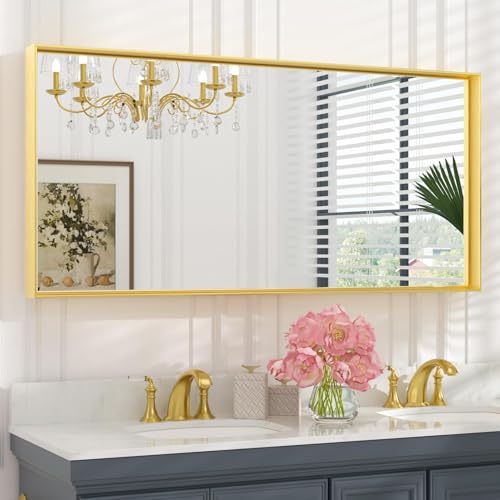 Image of Keonjinn 48x24 Inch Gold Bathroom Mirror for Over Sink, Rectangular