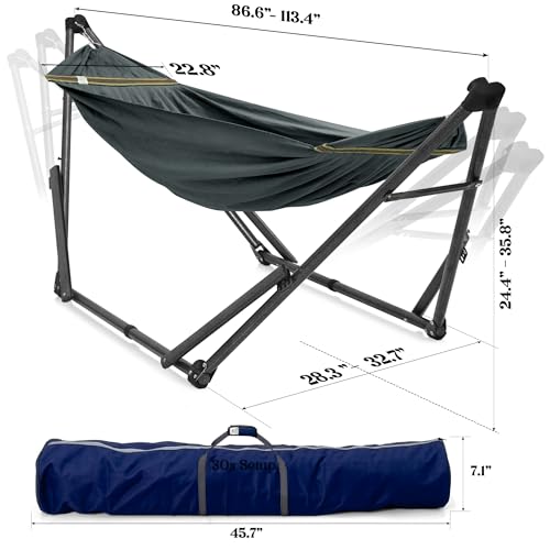Tranquillo Uniki Collapsible Hammock with Stand, 550 lbs Capacity, No-Screw Instant Setup, Foldable and Portable, Perfect for Garden and Camping, Includes Premium Carry Bag, Grey