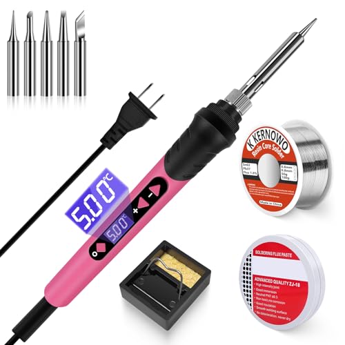 Soldering iron, 120W Soldering Gun, 9-in-1 Soldering Kit LCD Adjustable Temperature 392-932℉ & Thermostatic Design, Soldering Iron Kit with 5PCS Soldering Tips, Wire, Sponge, Flux