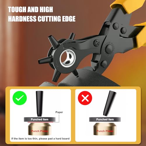 Image of Leather Hole Puncher, Diyife Full Set Punch Tool Kits for Belt, Watch Band, Shoe, Crafting, Handbag Straps, Fabric, with Extra Punch Plates and Ruler, Multi Hole Sizes Make - Yellow | Watch Band, Shoe,Handbag Straps, Fabric, with Extra Punch Plates and Ruler, Multi Hole Sizes Make - Yellow