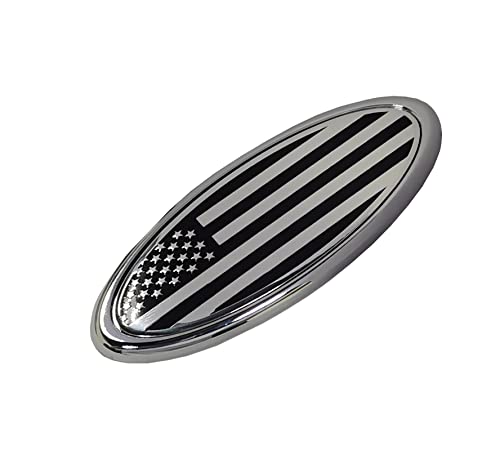 Image of 4.5 Inch American Black Flag Emblem for Ford Front Grille Rear Tailgate Emblem, Oval Badge Compatible with Edge /Escape /Explorer /Expedition /Sport Trac(4.5 inch Silver)