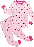 CM-Kid Little Girls Pajamas Toddler Heart Pjs Winter Long Sleeve Cotton Sleepwear Sets Kids Valentines Pajamas Cotton Sleepwear for Girls Jammies Size 5