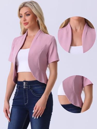 Image of Allegra K Short Sleeve Blazers for Women's Business Casual Open Front Work Cropped Shrug Jacket