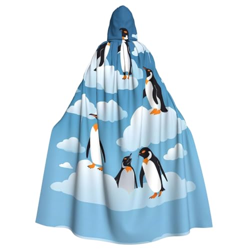 Veste à capuche longue adulte pingouins sur nuages bleus style unisexe