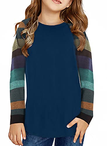 Image of SELINK Girls Big Kids Long Sleeve Striped Color Block Pocket Tees | Casual Loose Fit With Side Pockets,Soft Stretch Polyester Blend For Big Girls Daily&Back To School Wear